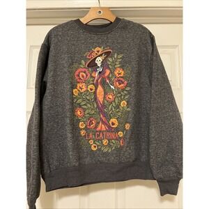 Hasta Siempre Womens Size XS La Catrina Day of The Dead Calavera Gray Sweatshirt